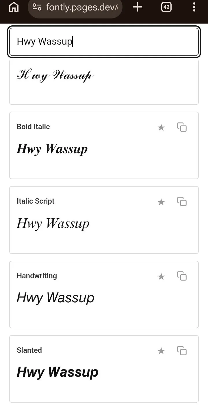 The Handwriting and Slanted cursive styles rendering correctly on a stock Android phone with no empty boxes