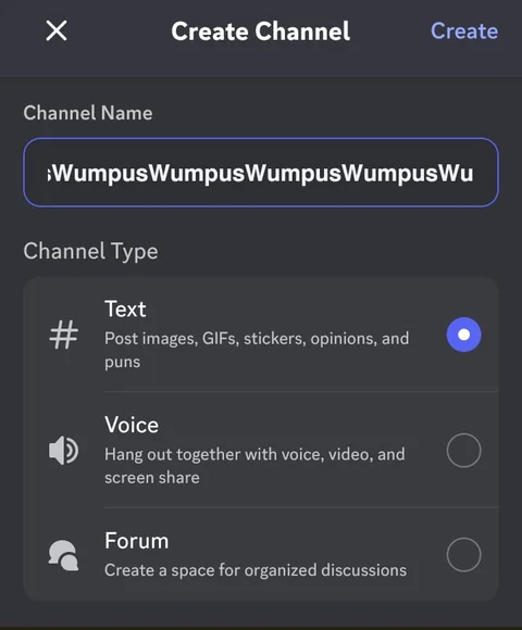 Discord's Create Channel dialog keeping capital letters in a styled channel name