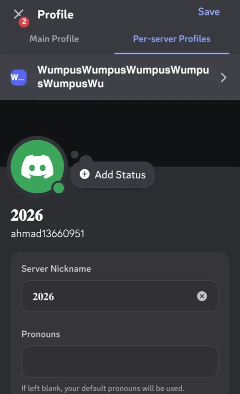 Discord server nickname field containing bold digits
