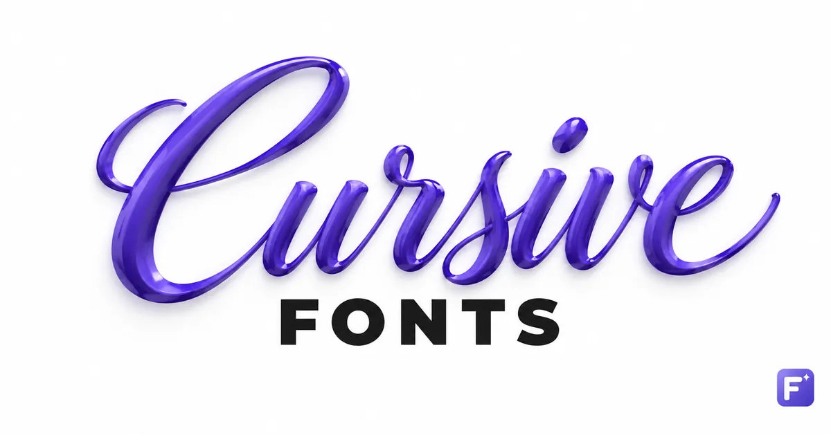 Purple Cursive Fonts lettering with the Fonti mark on a white background.