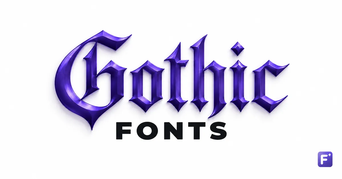 Purple Gothic Fonts lettering with the Fonti mark on a white background.