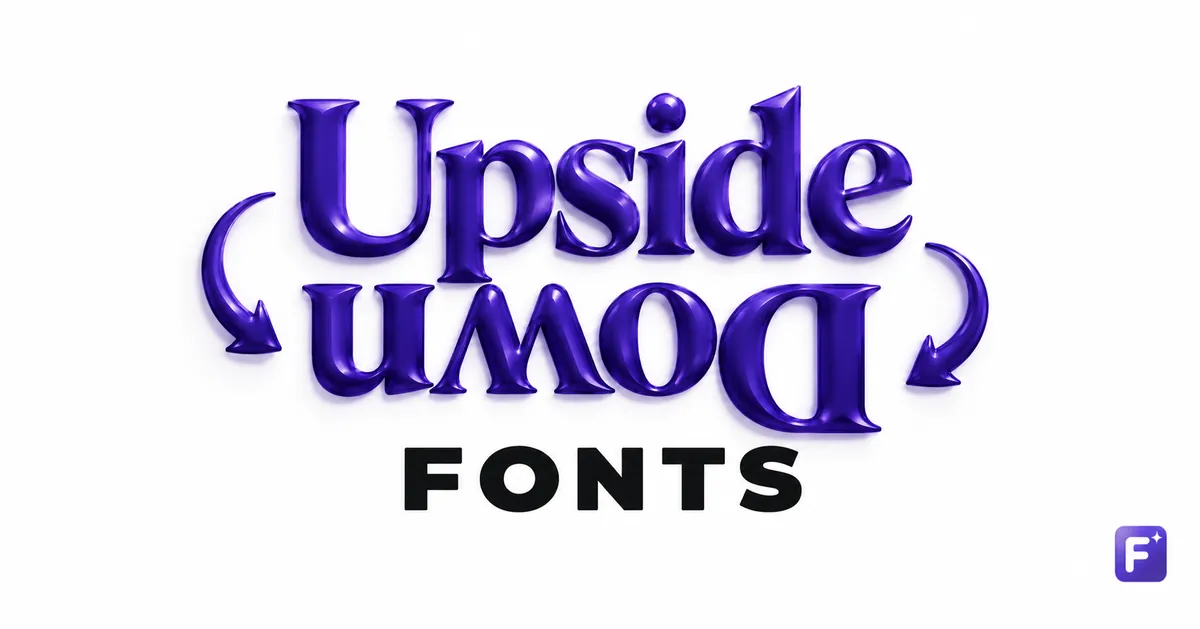 Purple Upside Down Fonts artwork with inverted lettering and the Fonti mark.