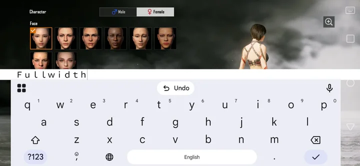 The PUBG Mobile name field on a Redmi A2+ holding a name in fullwidth letters