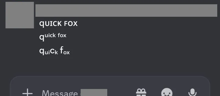 A sent Discord message showing Fonti’s three small text styles without empty boxes on a Redmi A2+