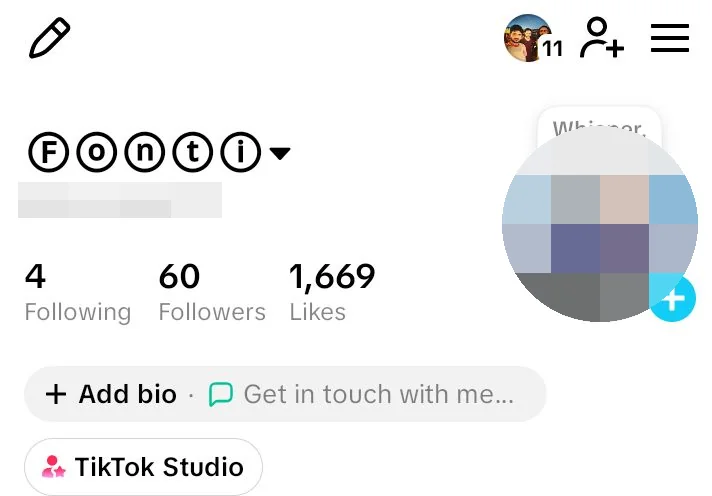 A TikTok profile on a Redmi A2+ showing a circled display name that survived a save, with the username and follower count plain beneath it