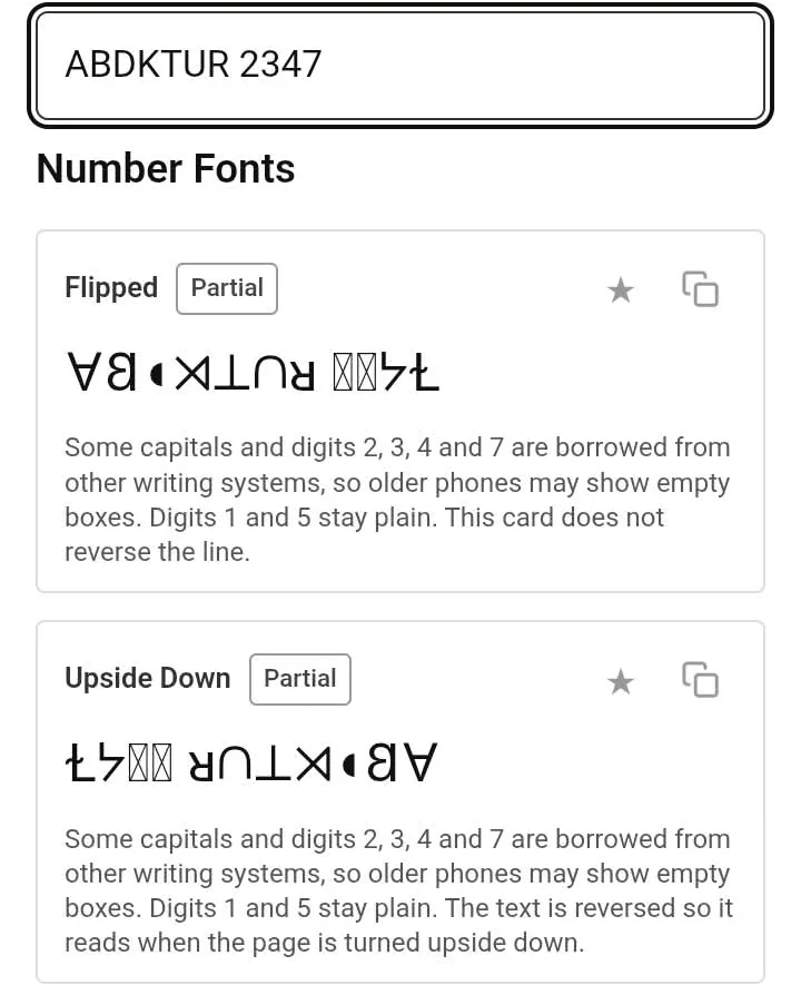 Fonti’s previous flipped mapping showing empty boxes for digits 2 and 3 on a Redmi A2+