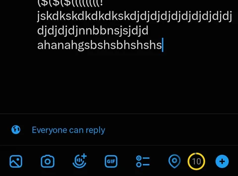 X post box with the remaining character counter reading 10